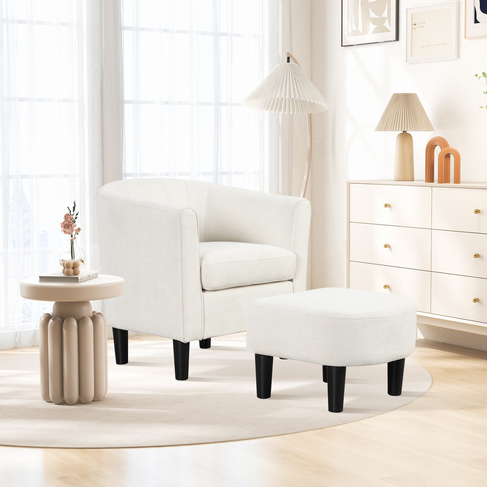 Upholstered Teddy Velvet Club Barrel Chair with Ottoman & Footrest Plush Comfort for Living Room & Office