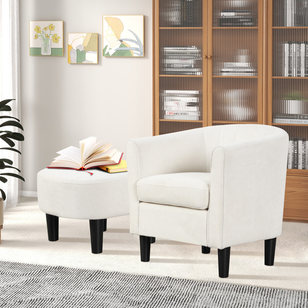 Upholstered Teddy Velvet Club Barrel Chair with Ottoman & Footrest Plush Comfort for Living Room & Office