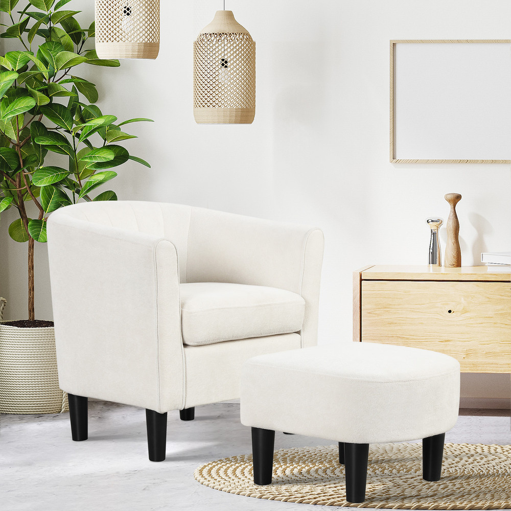 Upholstered Teddy Velvet Club Barrel Chair with Ottoman & Footrest Plush Comfort for Living Room & Office