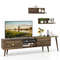 Modern Walnut TV Stand for 85 Inch TV, Mid-Century Media Console with Storage Cabinets & Floating Wall-Mounted Shelves