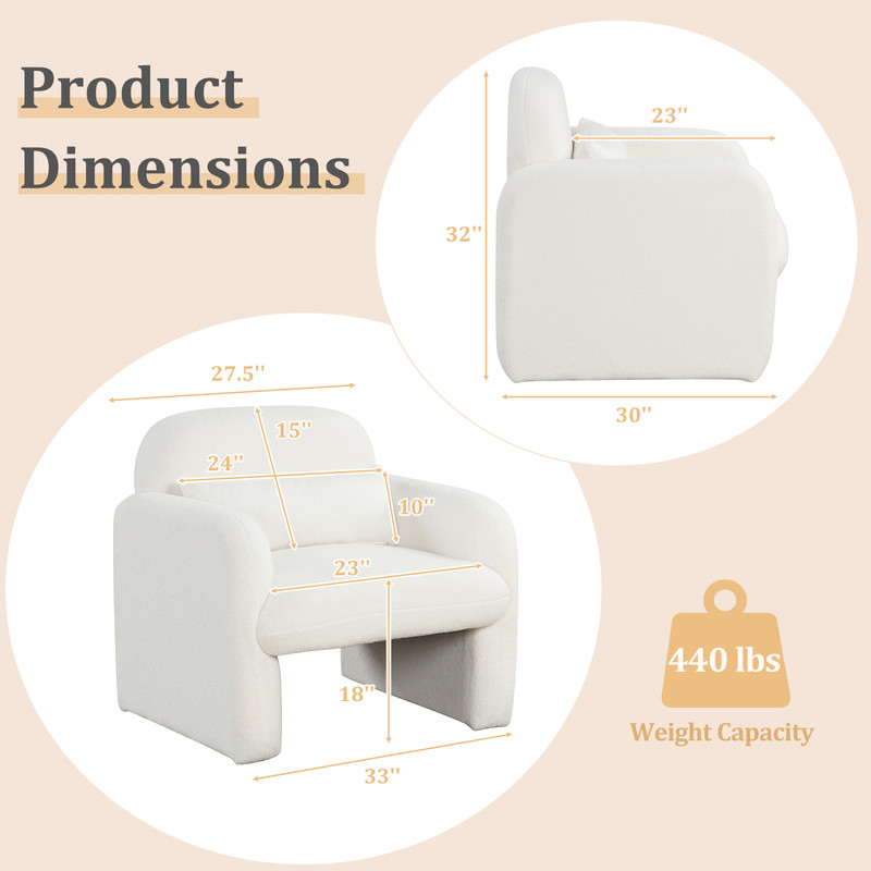 Modern Accent Chair with Waist Pillow and Armrests | Upholstered Sherpa Chair for Living Room or Bedroom Seating