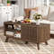 Modern Rectangular Coffee Table with Storage and Adjustable Shelves, Wooden Center Table with Doors & Open Compartments