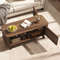 Modern Rectangular Coffee Table with Storage and Adjustable Shelves, Wooden Center Table with Doors & Open Compartments