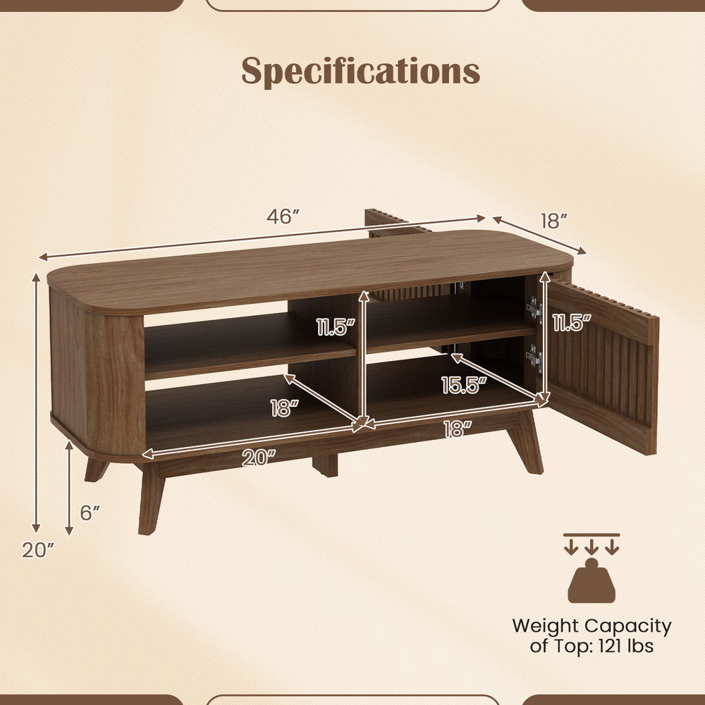 Modern Rectangular Coffee Table with Storage and Adjustable Shelves, Wooden Center Table with Doors & Open Compartments