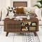 Modern Rectangular Coffee Table with Storage and Adjustable Shelves, Wooden Center Table with Doors & Open Compartments