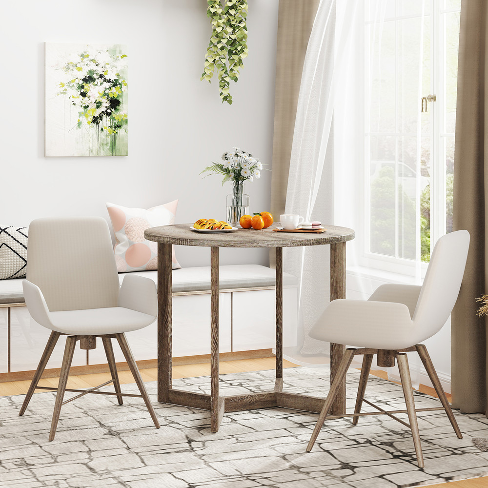 Solid Wood Round Dining Table with Wing-Shaped Pedestal, Seats 2-4