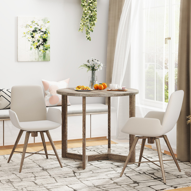 Solid Wood Round Dining Table with Wing-Shaped Pedestal, Seats 2-4