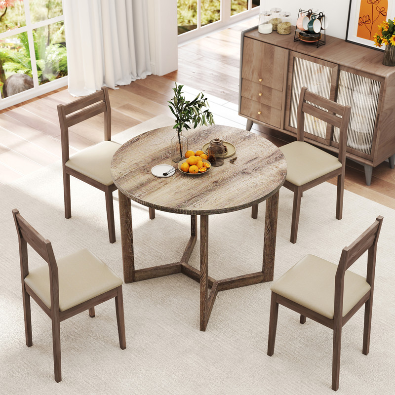 Solid Wood Round Dining Table with Wing-Shaped Pedestal, Seats 2-4