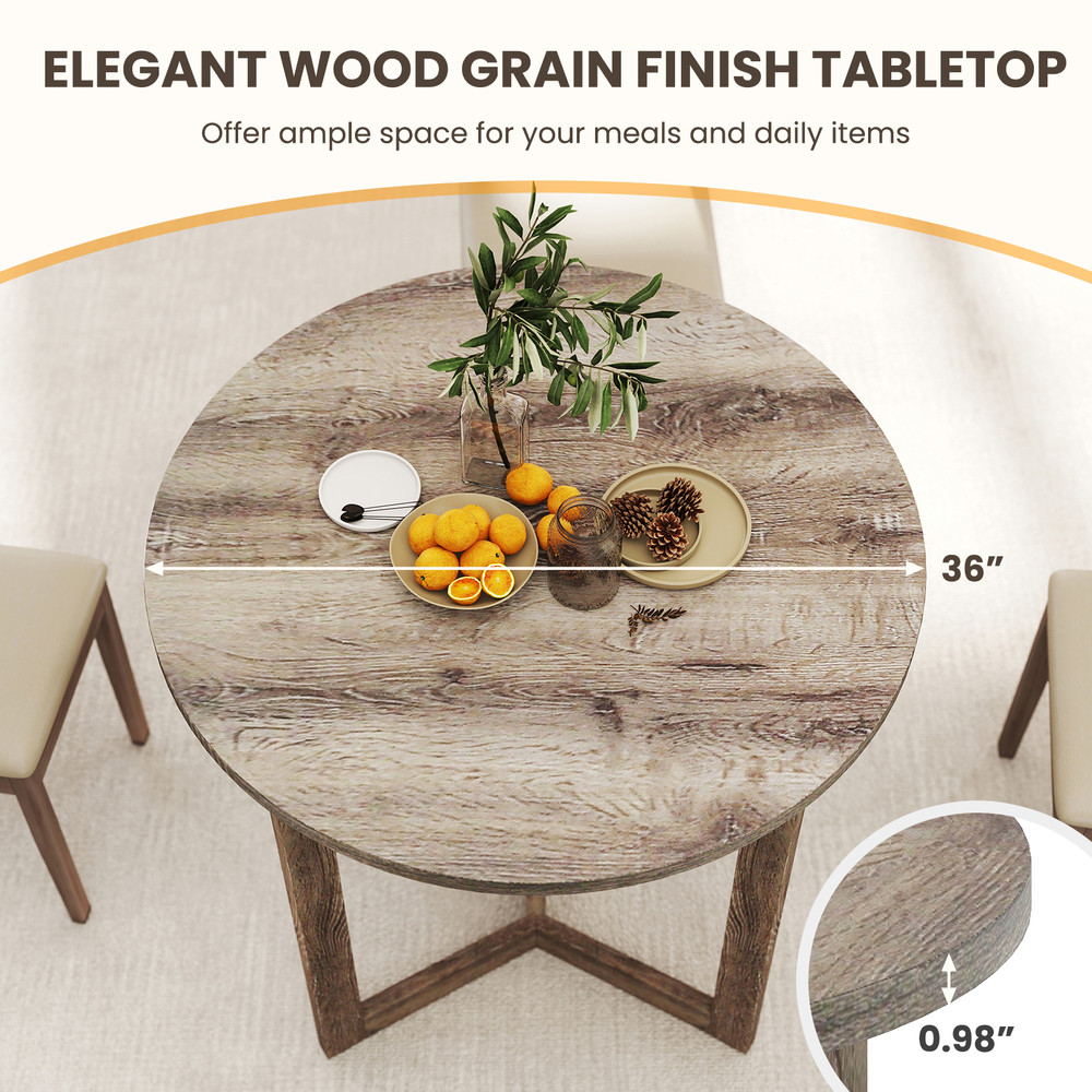 Solid Wood Round Dining Table with Wing-Shaped Pedestal, Seats 2-4