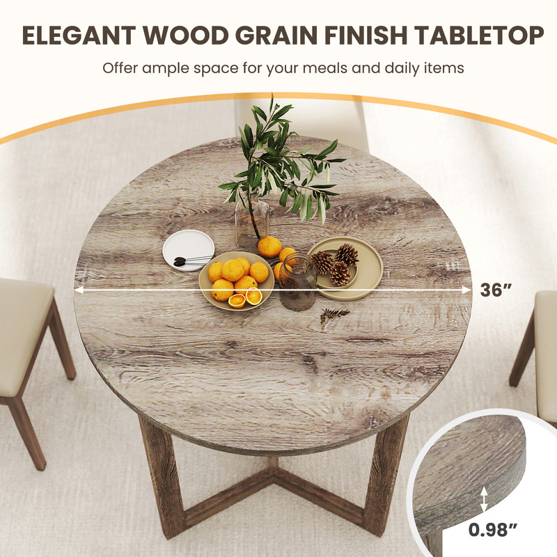 Solid Wood Round Dining Table with Wing-Shaped Pedestal, Seats 2-4