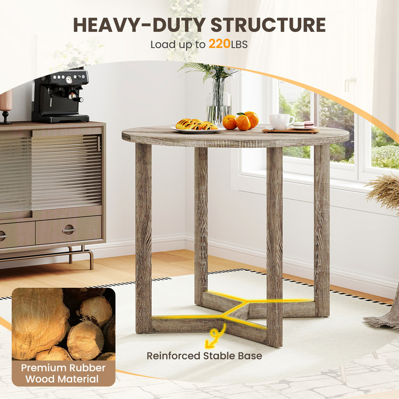 Solid Wood Round Dining Table with Wing-Shaped Pedestal, Seats 2-4