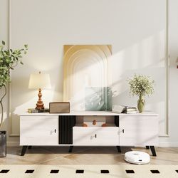 mid-century modern tv stand entertainment center for 80" tvs, stylish & spacious