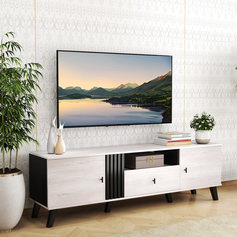 MidCentury Modern TV Stand Entertainment Center For 80 TVs Stylish Spacious 1