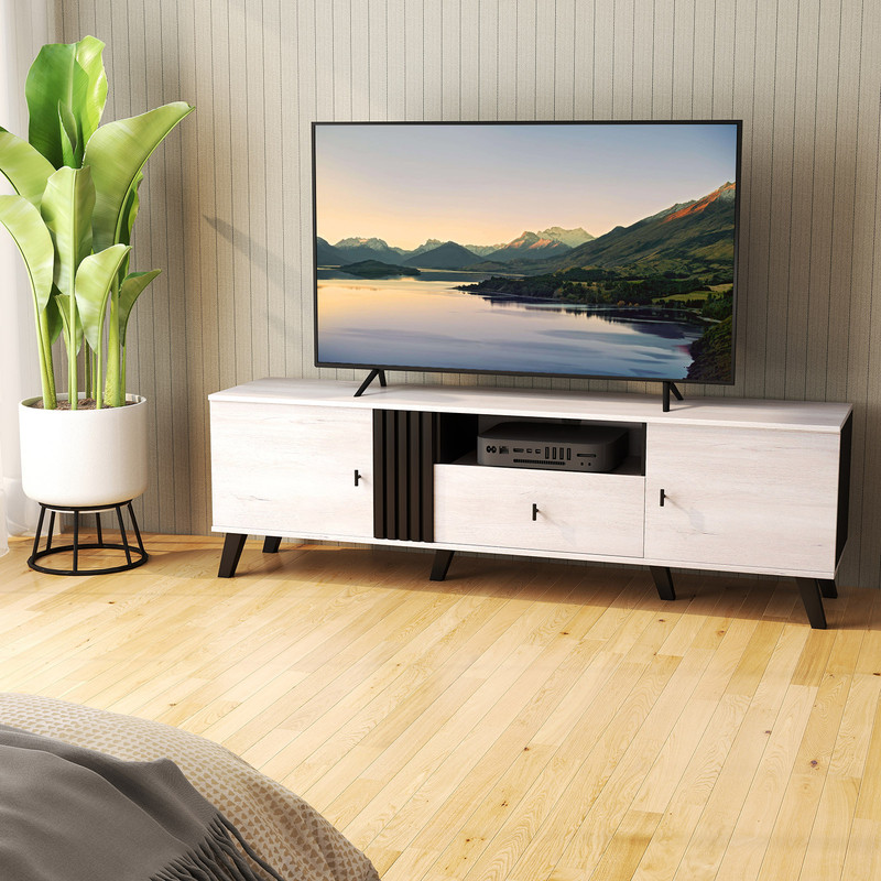 MidCentury Modern TV Stand Entertainment Center For 80 TVs Stylish Spacious 6