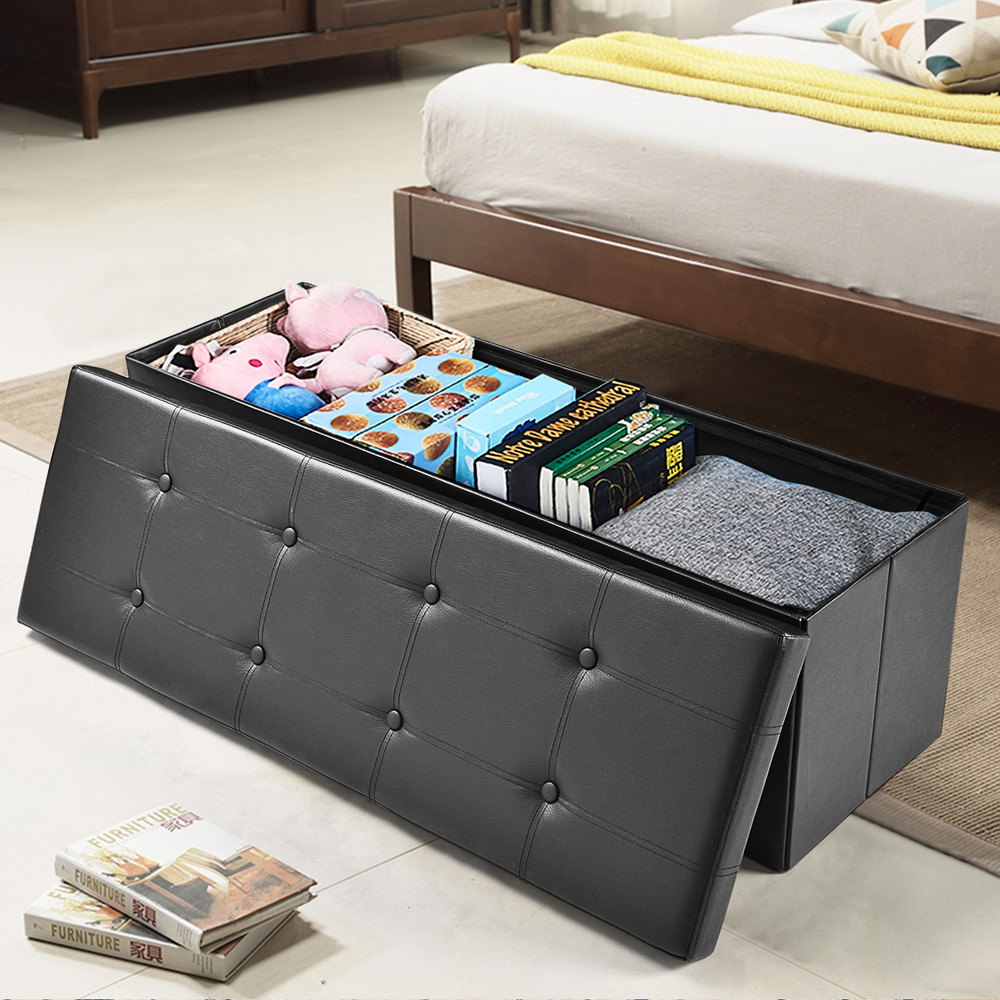 45 Inches Large Folding Ottoman Storage SeatBlack 0