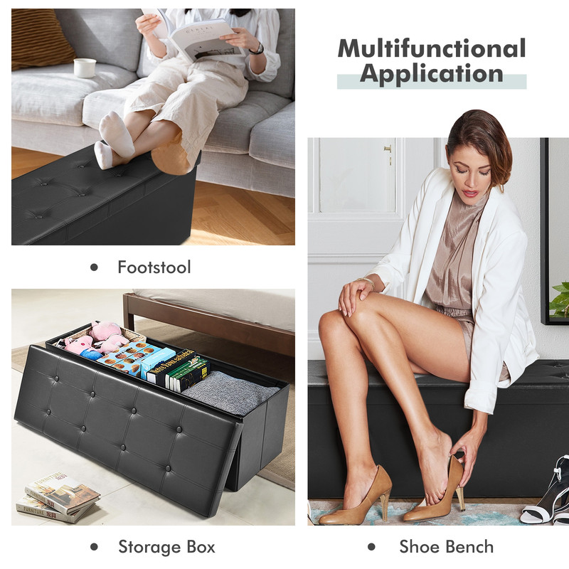 45 Inches Large Folding Ottoman Storage SeatBlack 6