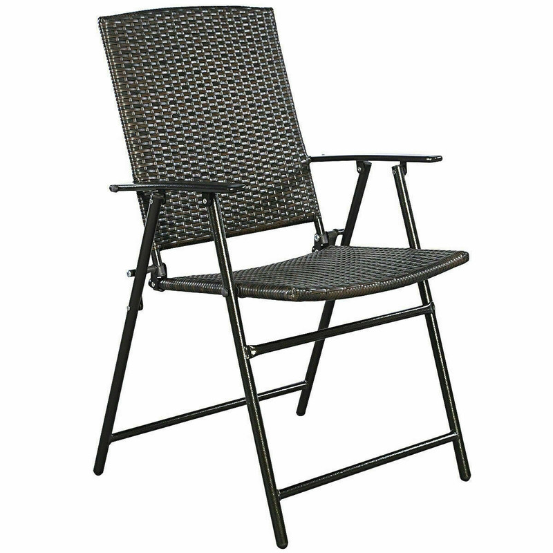 Set of 4 Rattan Folding Chairs Outdoor Indoor Wicker Patio Lawn Furniture, Portable, Lightweight & Weather Resistant