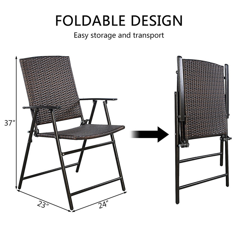 Set of 4 Rattan Folding Chairs Outdoor Indoor Wicker Patio Lawn Furniture, Portable, Lightweight & Weather Resistant