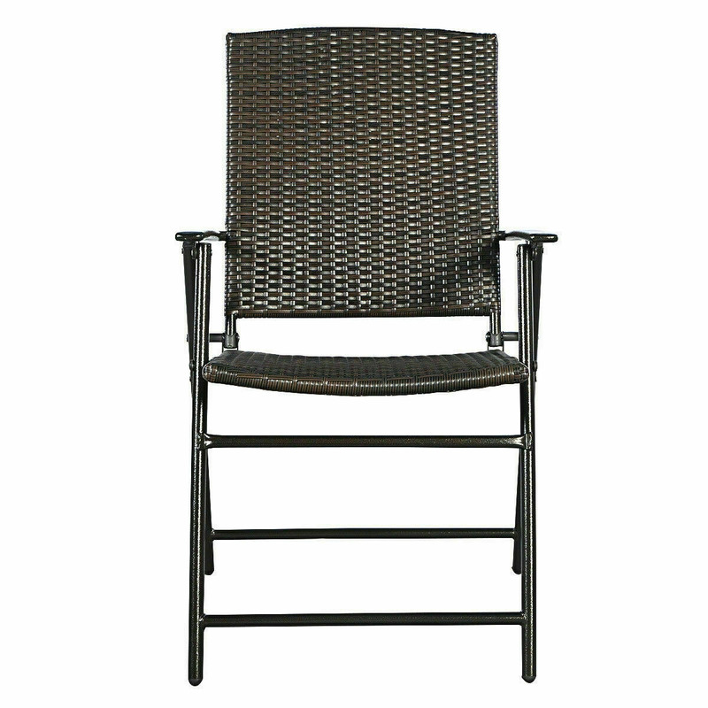 Set of 4 Rattan Folding Chairs Outdoor Indoor Wicker Patio Lawn Furniture, Portable, Lightweight & Weather Resistant