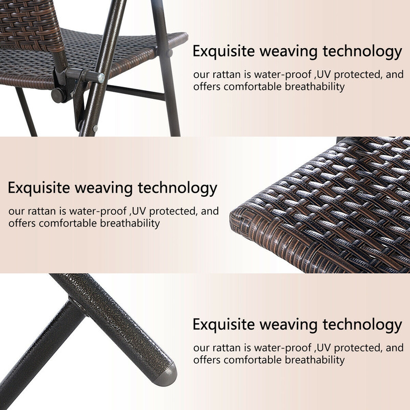 Set of 4 Rattan Folding Chairs Outdoor Indoor Wicker Patio Lawn Furniture, Portable, Lightweight & Weather Resistant