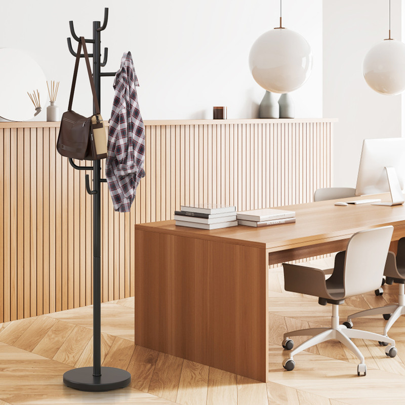 Freestanding Metal Coat Rack Stand with 8 Hooks and Heavy Duty Base for Entryway, Bedroom, or Office