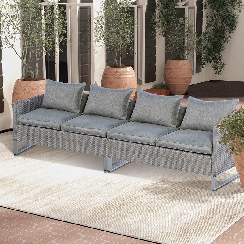 2 Pieces Patio Furniture Sofa Set with Cushions and Sofa Clips, Outdoor PE Wicker Sectional Seating for Backyard, Deck