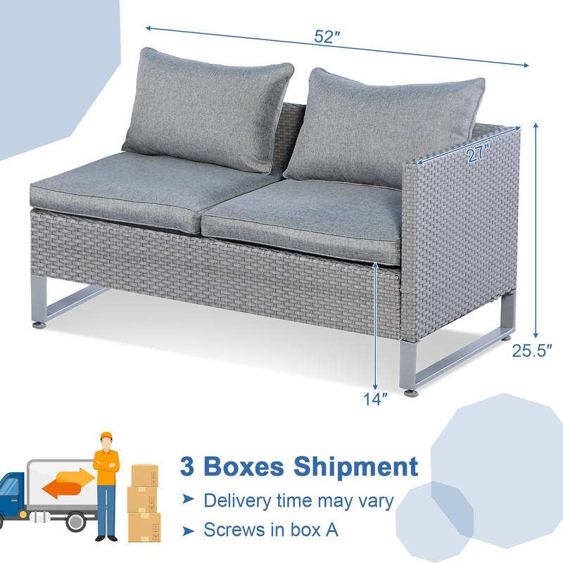 2 Pieces Patio Furniture Sofa Set with Cushions and Sofa Clips, Outdoor PE Wicker Sectional Seating for Backyard, Deck