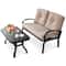 2 Pieces Patio Outdoor Cushioned Coffee Table Seat Set, Weather-Resistant Loveseat & Table for Garden, Porch, Backyard,