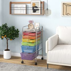 multifunctional 6 drawers rolling storage cart organizer with wheels, mobile plastic drawer cabinet for home office