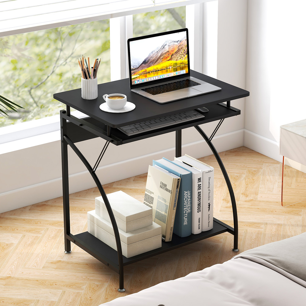 27.5 Inch Laptop Table Computer Desk for Small Spaces with Pull-out Keyboard Tray & Storage Shelf, Compact Home Office