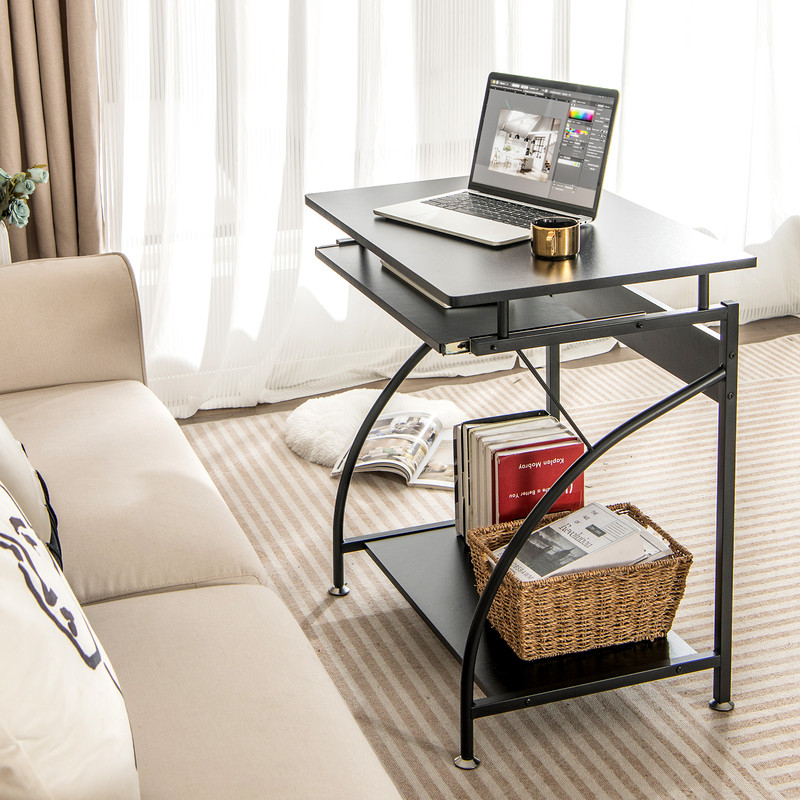 27.5 Inch Laptop Table Computer Desk for Small Spaces with Pull-out Keyboard Tray & Storage Shelf, Compact Home Office