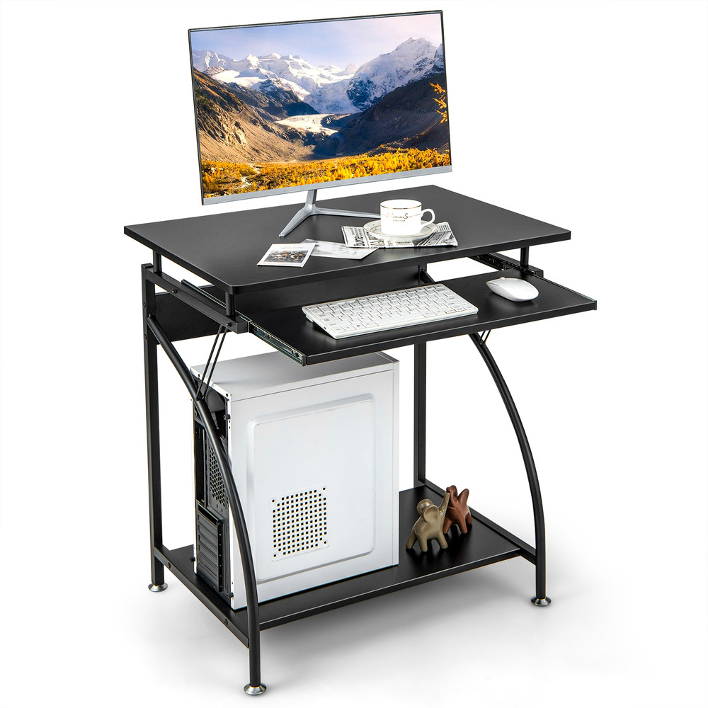 27.5 Inch Laptop Table Computer Desk for Small Spaces with Pull-out Keyboard Tray & Storage Shelf, Compact Home Office