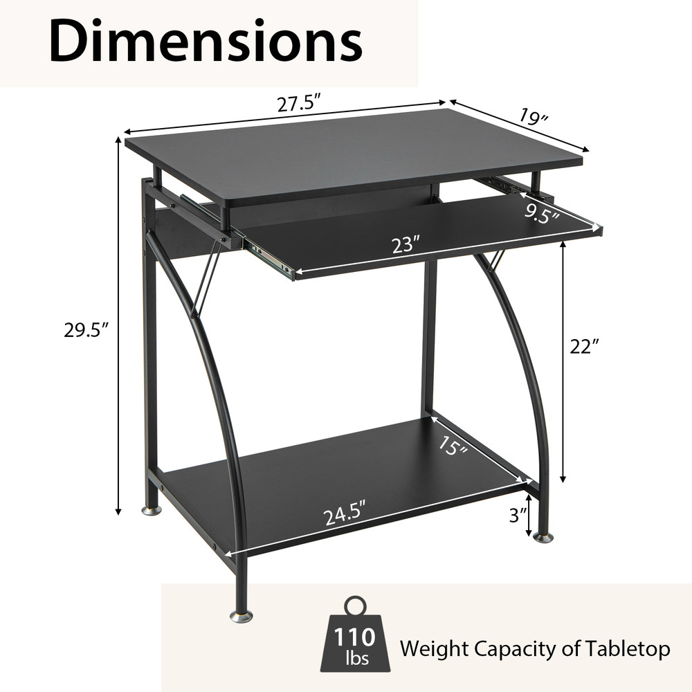 27.5 Inch Laptop Table Computer Desk for Small Spaces with Pull-out Keyboard Tray & Storage Shelf, Compact Home Office