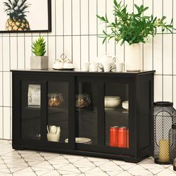 sideboard buffet cupboard storage cabinet with sliding door, modern kitchen server console table with glass doors