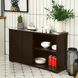 antique stackable kitchen storage sideboard cabinet with sliding door & height adjustable shelf, rustic buffet pantry