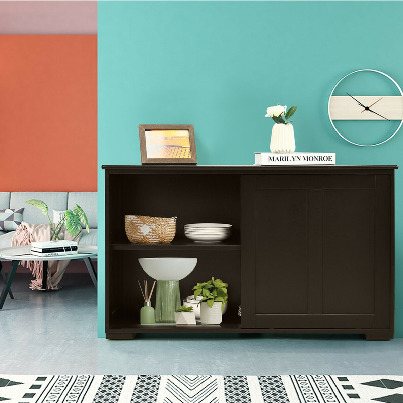 Antique Stackable Kitchen Storage Sideboard Cabinet with Sliding Door & Height Adjustable Shelf, Rustic Buffet Pantry