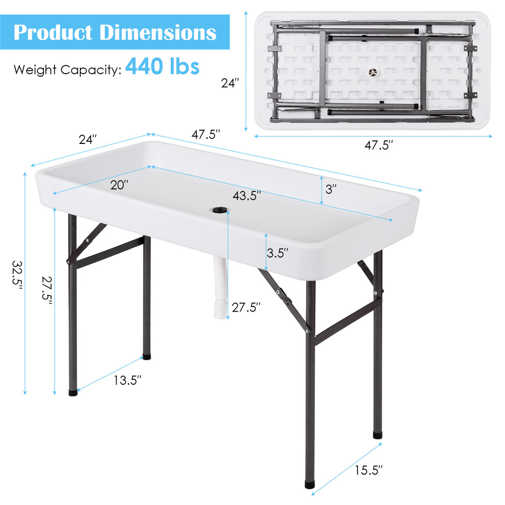 4 Feet Plastic Party Ice Folding Table with Matching Skirt, Indoor Outdoor Beverage Cooler Table for Events, Wedding