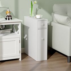 bathroom cabinet space saver storage organizer with drawers & shelves, slim floor standing bathroom storage for towels