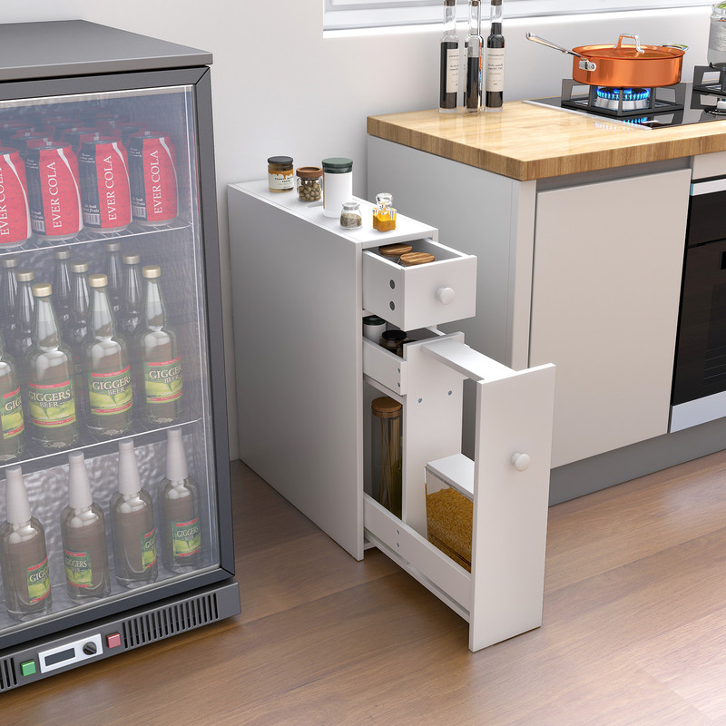 Bathroom Cabinet Space Saver Storage Organizer with Drawers & Shelves, Slim Floor Standing Bathroom Storage for Towels