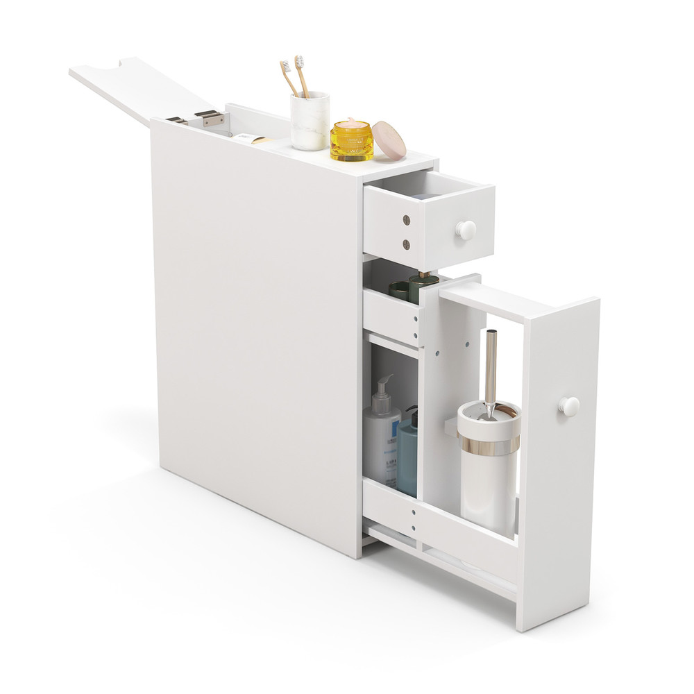 Bathroom Cabinet Space Saver Storage Organizer with Drawers & Shelves, Slim Floor Standing Bathroom Storage for Towels