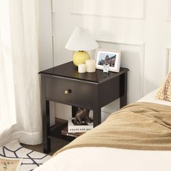 modern nightstand end table with drawer and shelf, wood accent side table for bedroom, living room, bedside storage