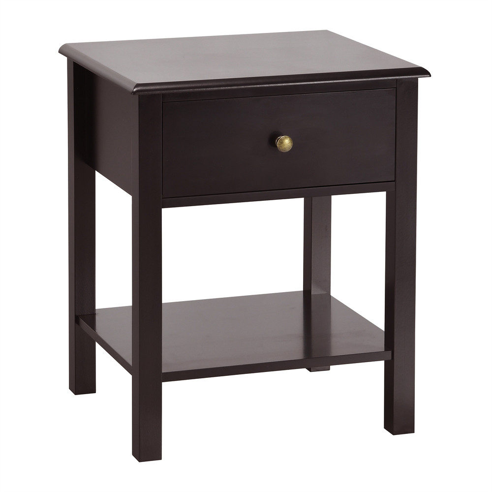 Modern Nightstand End Table with Drawer and Shelf, Wood Accent Side Table for Bedroom, Living Room, Bedside Storage