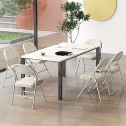 foldable chair set of 6 with padded seat and fabric covered backrest, durable metal frame folding chairs for home office