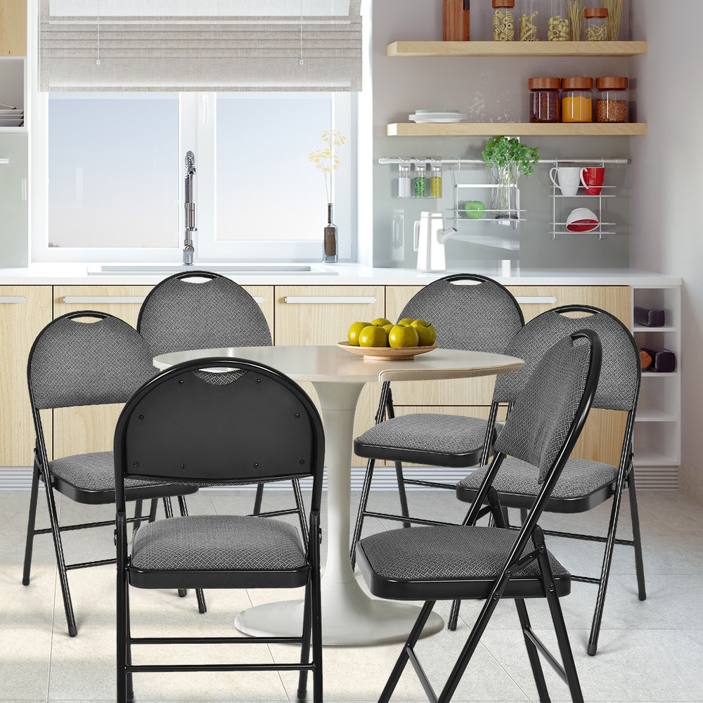 6 Pieces Folding Chairs Set with Handle Hole & Portable Backrest, Lightweight Padded Metal Frame Chairs for Dining