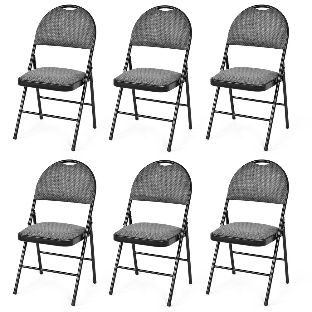 6 Pieces Folding Chairs Set with Handle Hole & Portable Backrest, Lightweight Padded Metal Frame Chairs for Dining