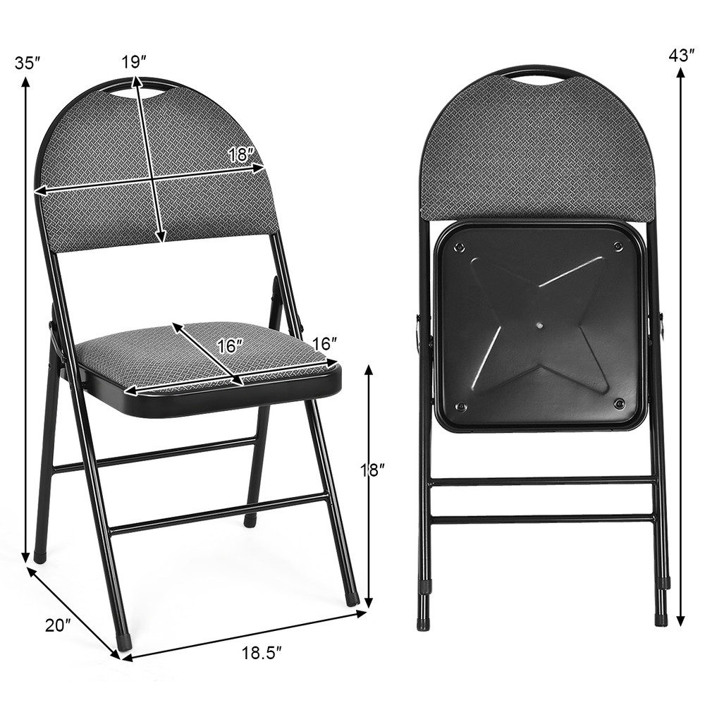 6 Pieces Folding Chairs Set with Handle Hole & Portable Backrest, Lightweight Padded Metal Frame Chairs for Dining