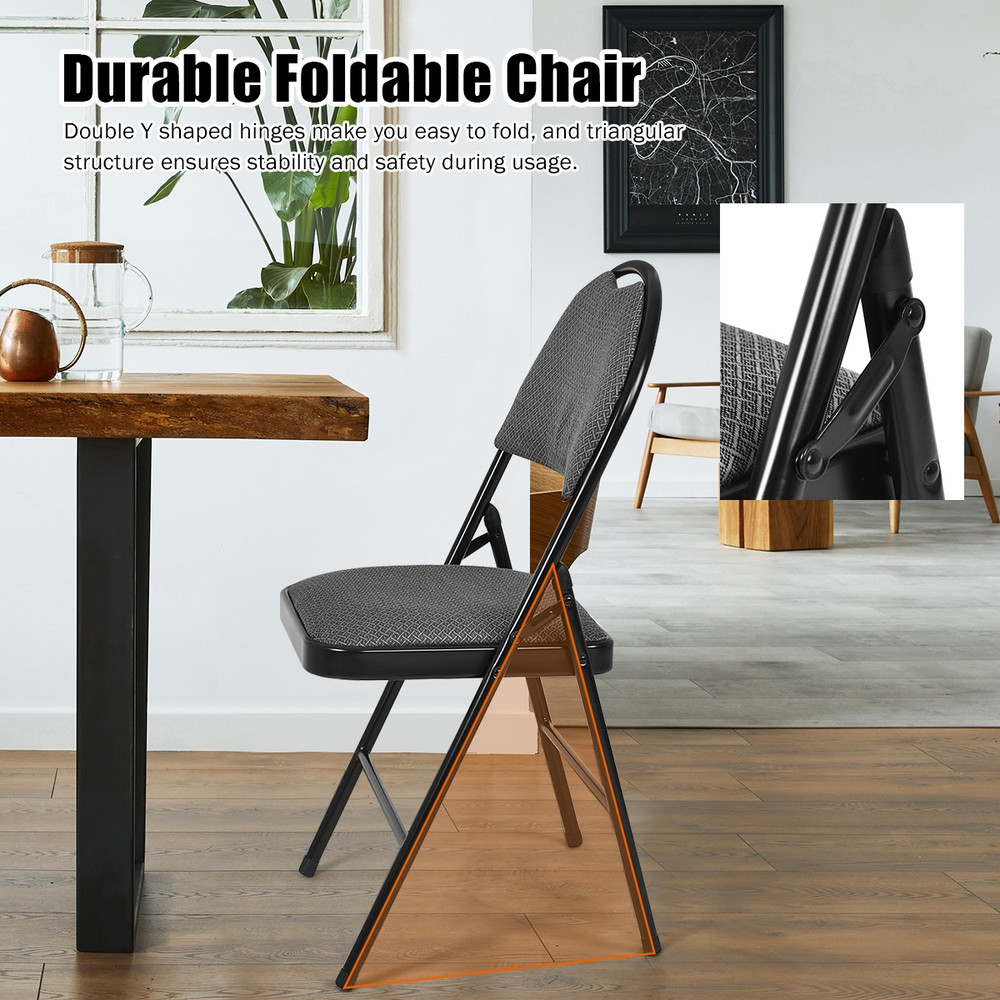 6 Pieces Folding Chairs Set with Handle Hole & Portable Backrest, Lightweight Padded Metal Frame Chairs for Dining