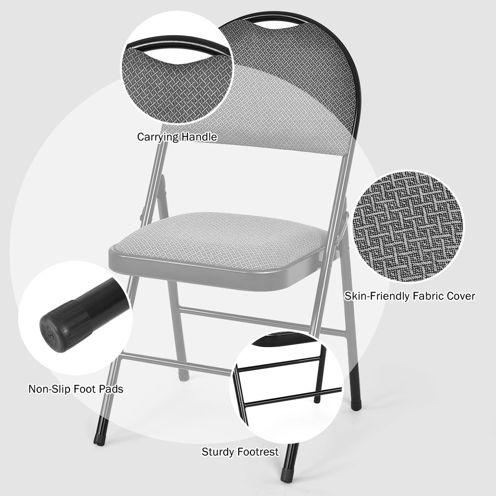 6 Pieces Folding Chairs Set with Handle Hole & Portable Backrest, Lightweight Padded Metal Frame Chairs for Dining