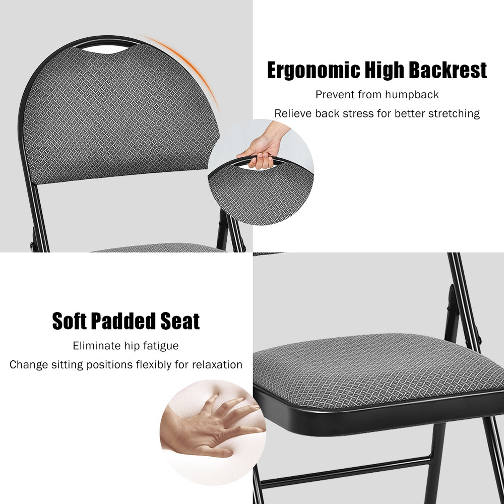 6 Pieces Folding Chairs Set with Handle Hole & Portable Backrest, Lightweight Padded Metal Frame Chairs for Dining