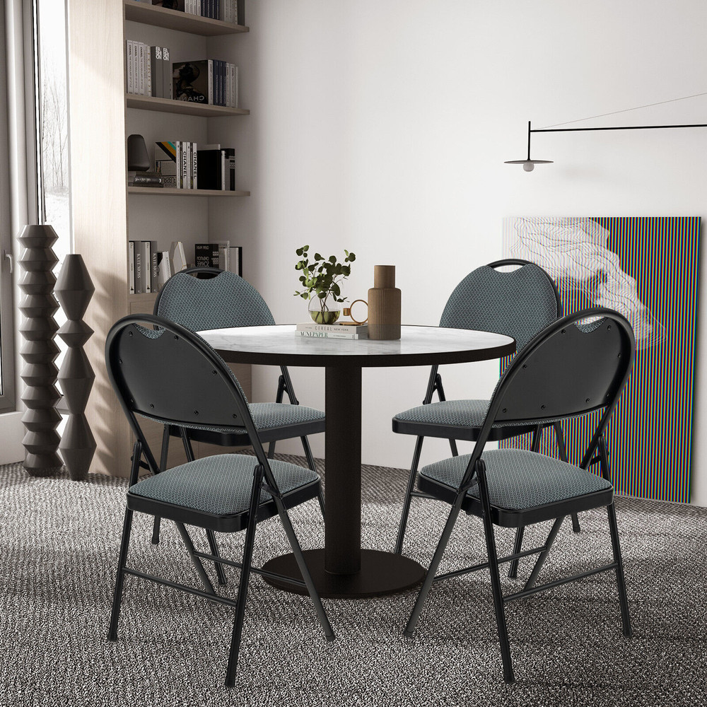 2 Pieces Padded Folding Office Chairs with Backrest, Portable Metal Frame Chairs for Home, Dining, Conference